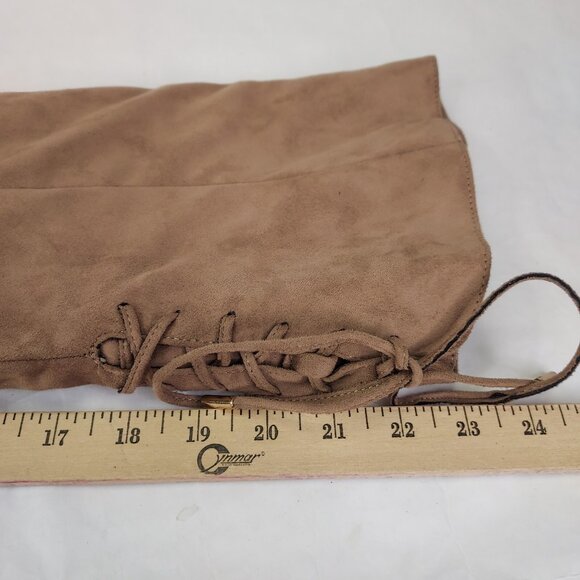 Bella Marie Boots Women's Sz 7 Suede Over The Knee 3.5" Block Heel Taupe Lace-up - Picture 13 of 16